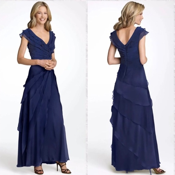 Tadashi Shoji Blue Ruffle Sleeve Crystal Embellished Dress Size M Blue New